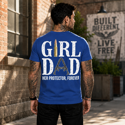 Girl Dad Shirt Her Protector Forever Graphic Tee Proud Father Daughter Gift