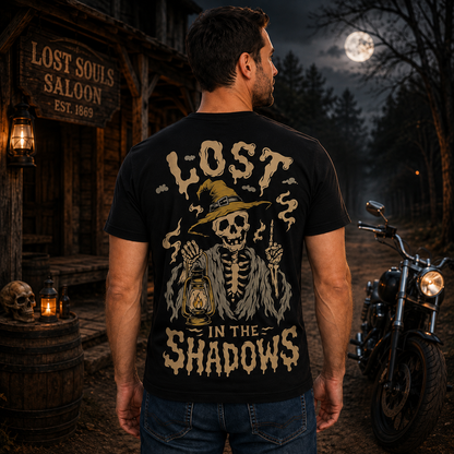 Lost In The Shadows Shirt Spooky Skeleton Halloween Graphic Tee Gothic Witch Gift