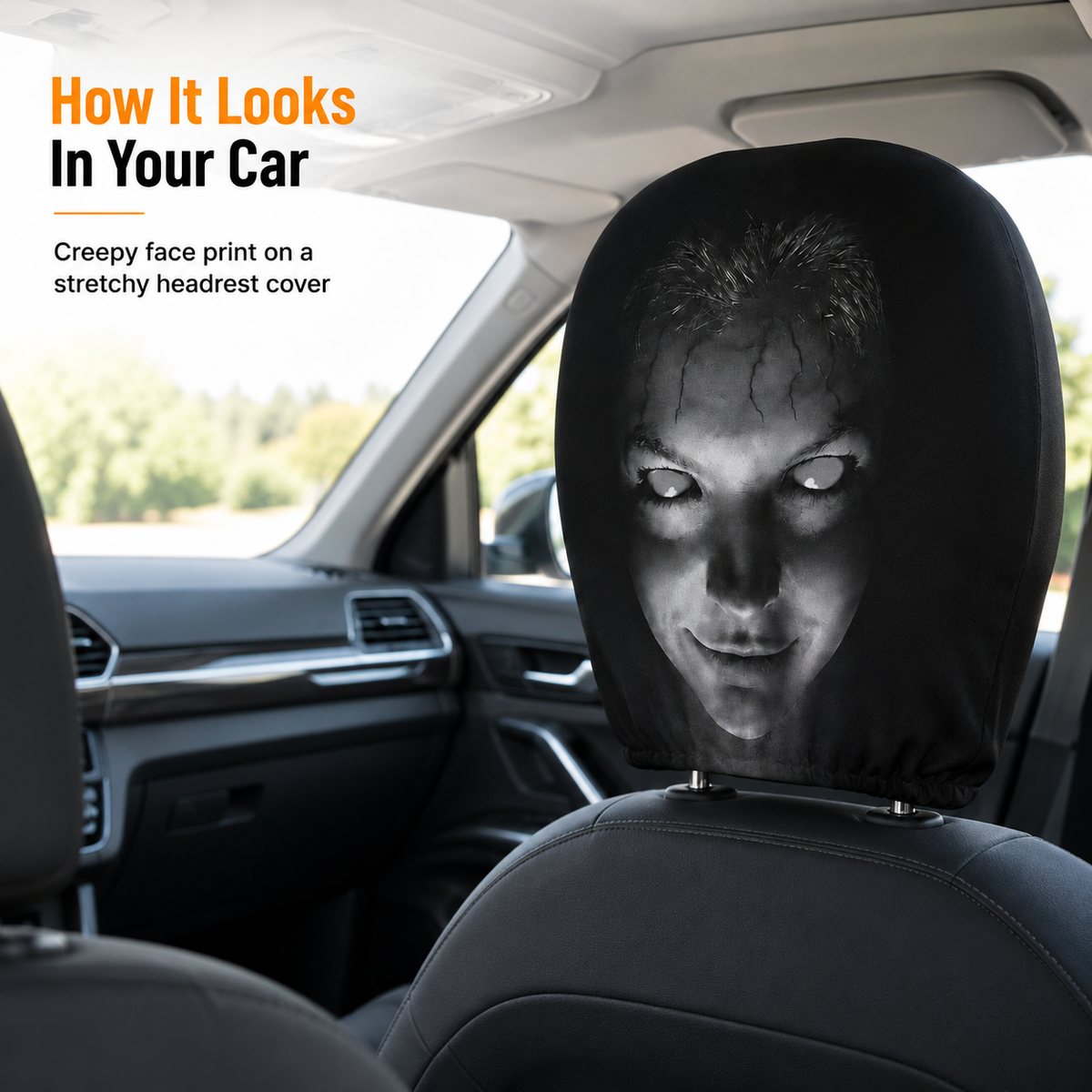 Creepy Car Seat Cover Funny Halloween Prank Headrest Cover Gift For Drivers