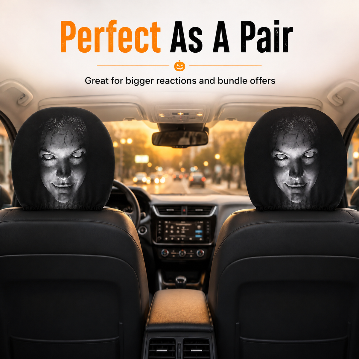 Creepy Car Seat Cover Funny Halloween Prank Headrest Cover Gift For Drivers