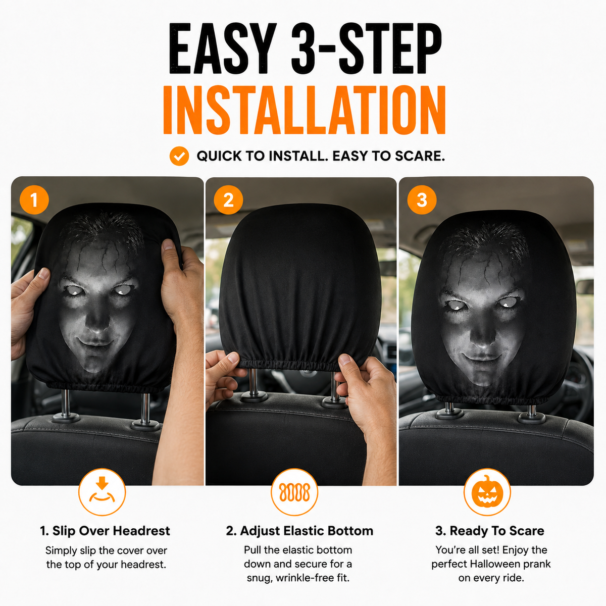 Creepy Car Seat Cover Funny Halloween Prank Headrest Cover Gift For Drivers