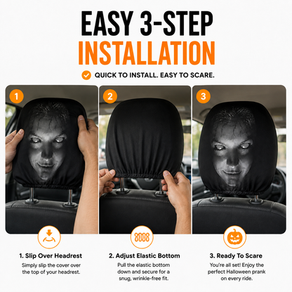 Creepy Car Seat Cover Funny Halloween Prank Headrest Cover Gift For Drivers