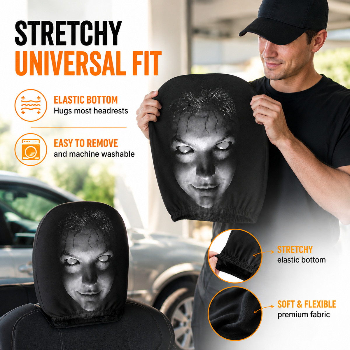 Creepy Car Seat Cover Funny Halloween Prank Headrest Cover Gift For Drivers