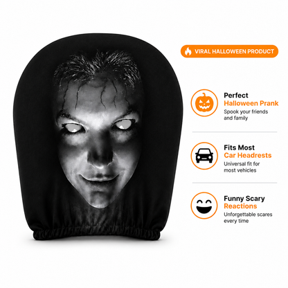 Creepy Car Seat Cover Funny Halloween Prank Headrest Cover Gift For Drivers
