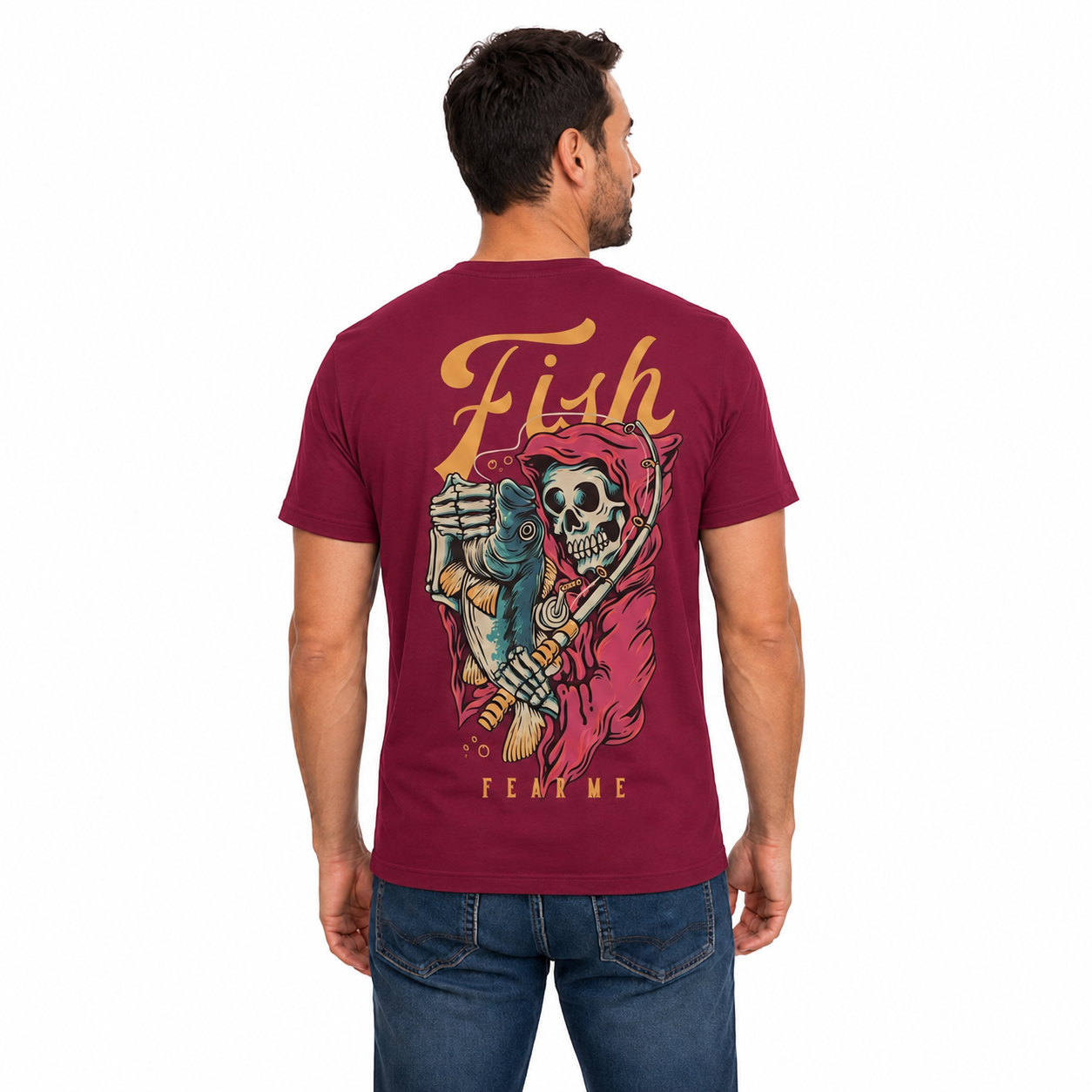 Fish Fear Me Shirt Funny Skeleton Fishing Graphic Tee Fisherman Gift For Men Fathers Day