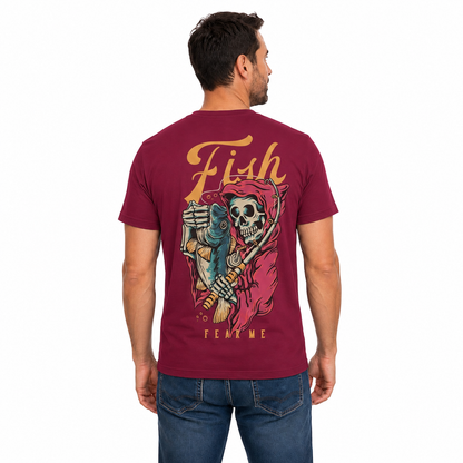 Fish Fear Me Shirt Funny Skeleton Fishing Graphic Tee Fisherman Gift For Men Fathers Day