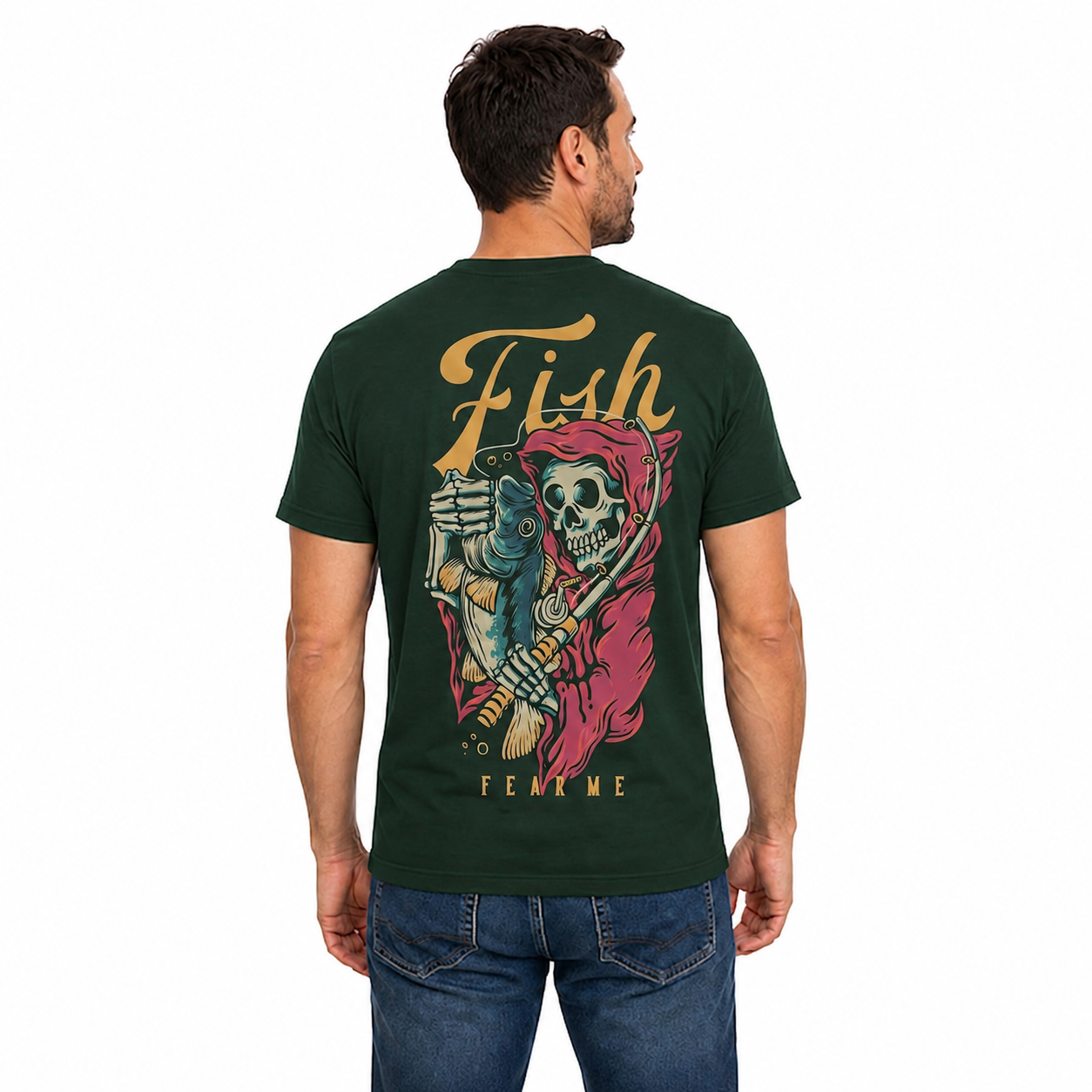 Fish Fear Me Shirt Funny Skeleton Fishing Graphic Tee Fisherman Gift For Men Fathers Day