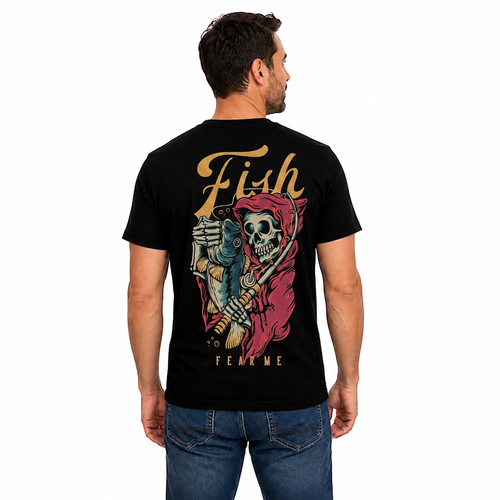 Fish Fear Me Shirt Funny Skeleton Fishing Graphic Tee Fisherman Gift For Men Fathers Day