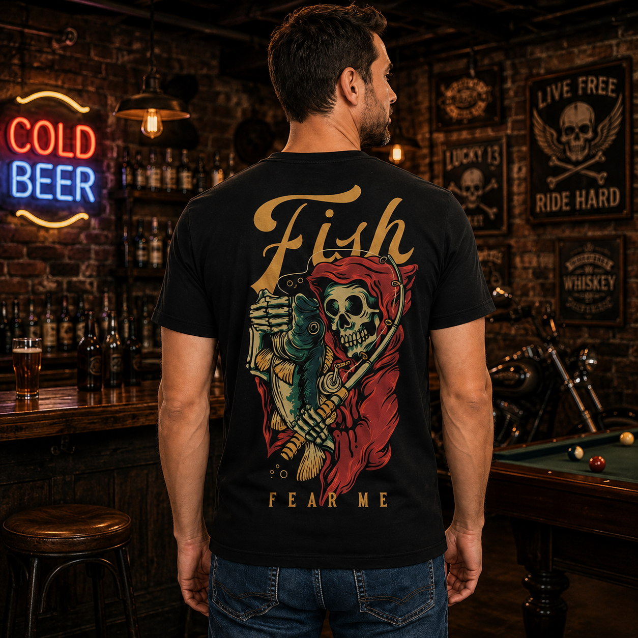 Fish Fear Me Shirt Funny Skeleton Fishing Graphic Tee Fisherman Gift For Men Fathers Day