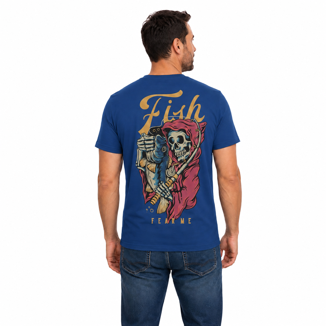 Fish Fear Me Shirt Funny Skeleton Fishing Graphic Tee Fisherman Gift For Men Fathers Day