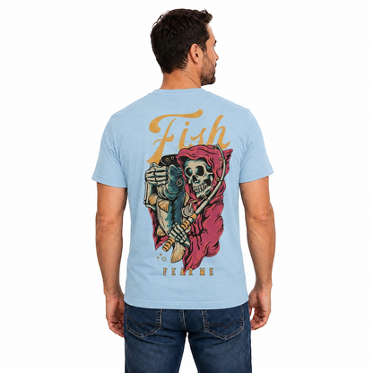 Fish Fear Me Shirt Funny Skeleton Fishing Graphic Tee Fisherman Gift For Men Fathers Day