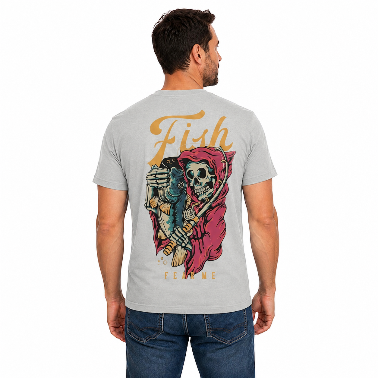 Fish Fear Me Shirt Funny Skeleton Fishing Graphic Tee Fisherman Gift For Men Fathers Day
