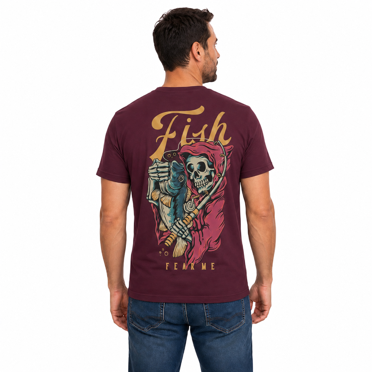 Fish Fear Me Shirt Funny Skeleton Fishing Graphic Tee Fisherman Gift For Men Fathers Day