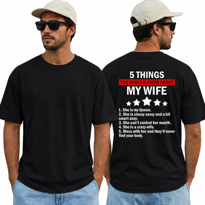 Funny Husband Shirt, My Wife Shirt, 5 Things You Should Know About My Wife Tee, Husband Gift, Funny Marriage T-Shirt, Gift for Him