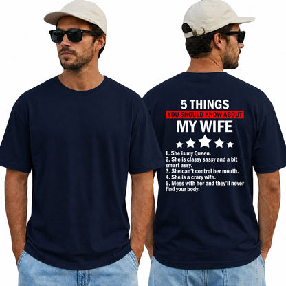 Funny Husband Shirt, My Wife Shirt, 5 Things You Should Know About My Wife Tee, Husband Gift, Funny Marriage T-Shirt, Gift for Him