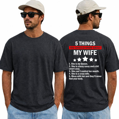 Funny Husband Shirt, My Wife Shirt, 5 Things You Should Know About My Wife Tee, Husband Gift, Funny Marriage T-Shirt, Gift for Him