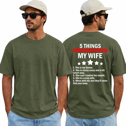 Funny Husband Shirt, My Wife Shirt, 5 Things You Should Know About My Wife Tee, Husband Gift, Funny Marriage T-Shirt, Gift for Him