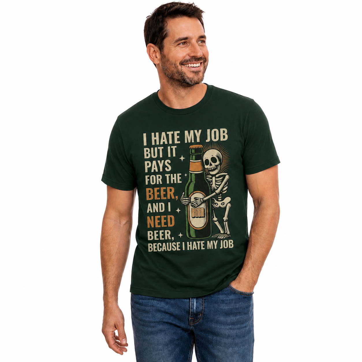 I Hate My Job But It Pays For The Beer Shirt Funny Skeleton Drinking Graphic Tee Beer Lover Gift