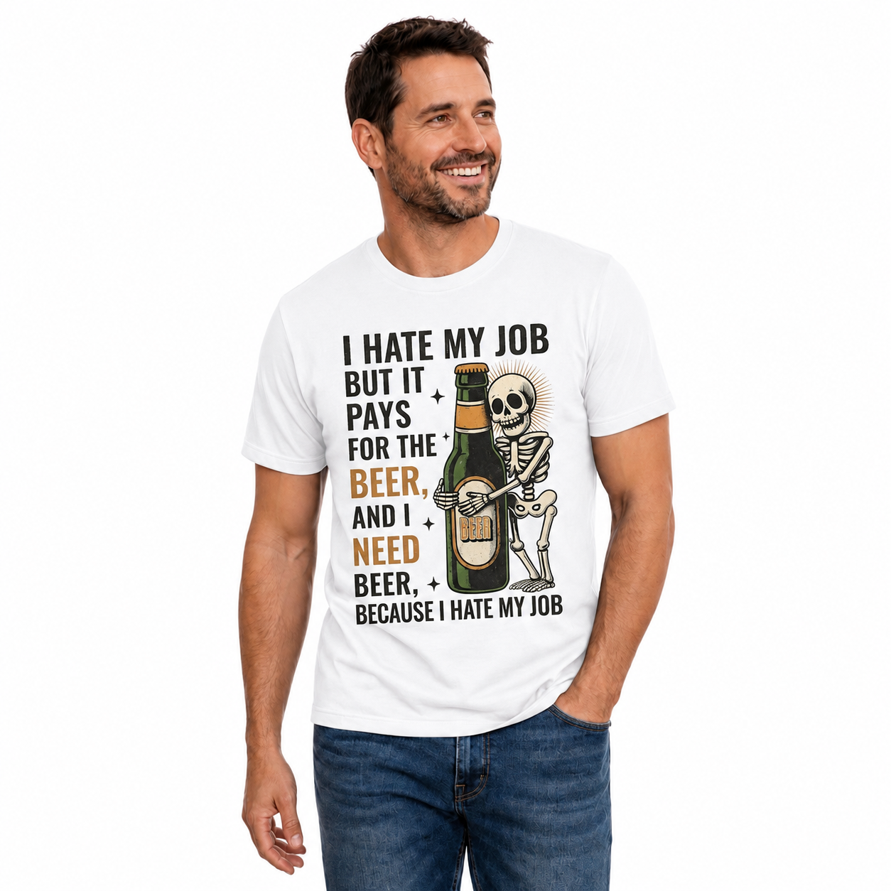I Hate My Job But It Pays For The Beer Shirt Funny Skeleton Drinking Graphic Tee Beer Lover Gift