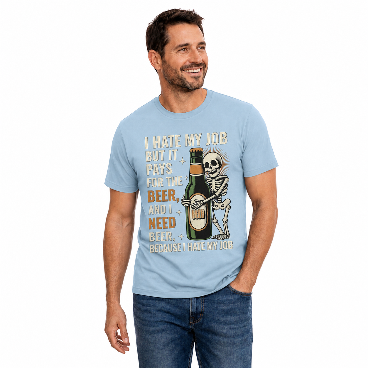 I Hate My Job But It Pays For The Beer Shirt Funny Skeleton Drinking Graphic Tee Beer Lover Gift