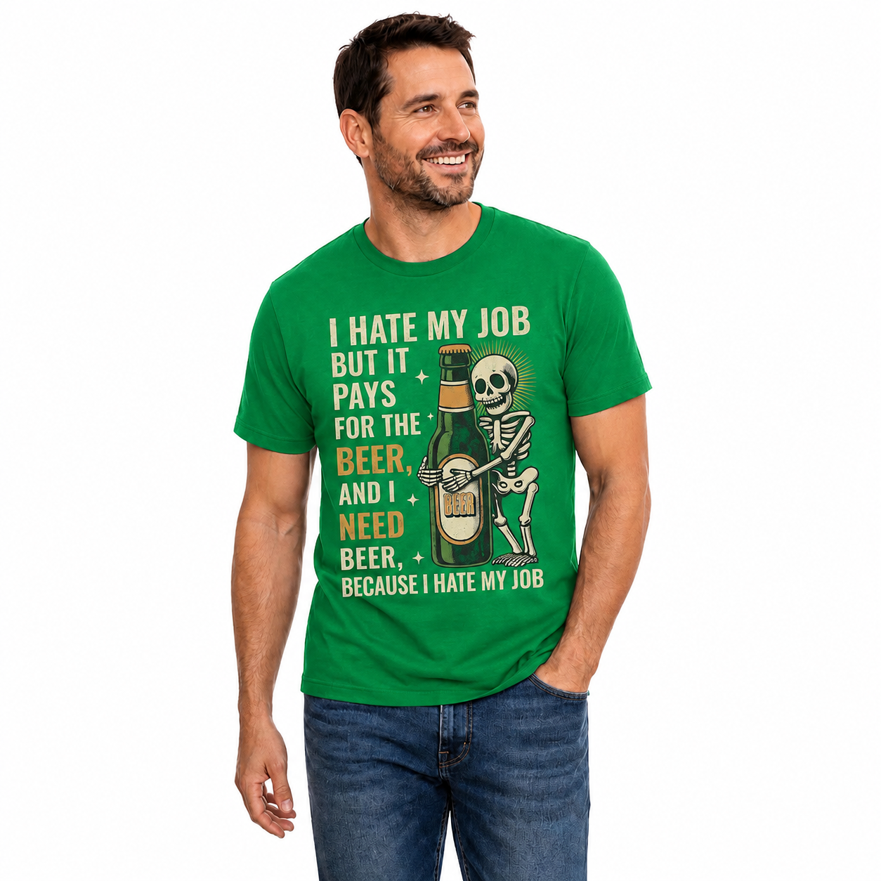 I Hate My Job But It Pays For The Beer Shirt Funny Skeleton Drinking Graphic Tee Beer Lover Gift