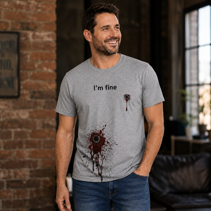 Im Fine Bullet Hole Shirt Funny Dark Humor Graphic Tee Horror Halloween Gift For Adults