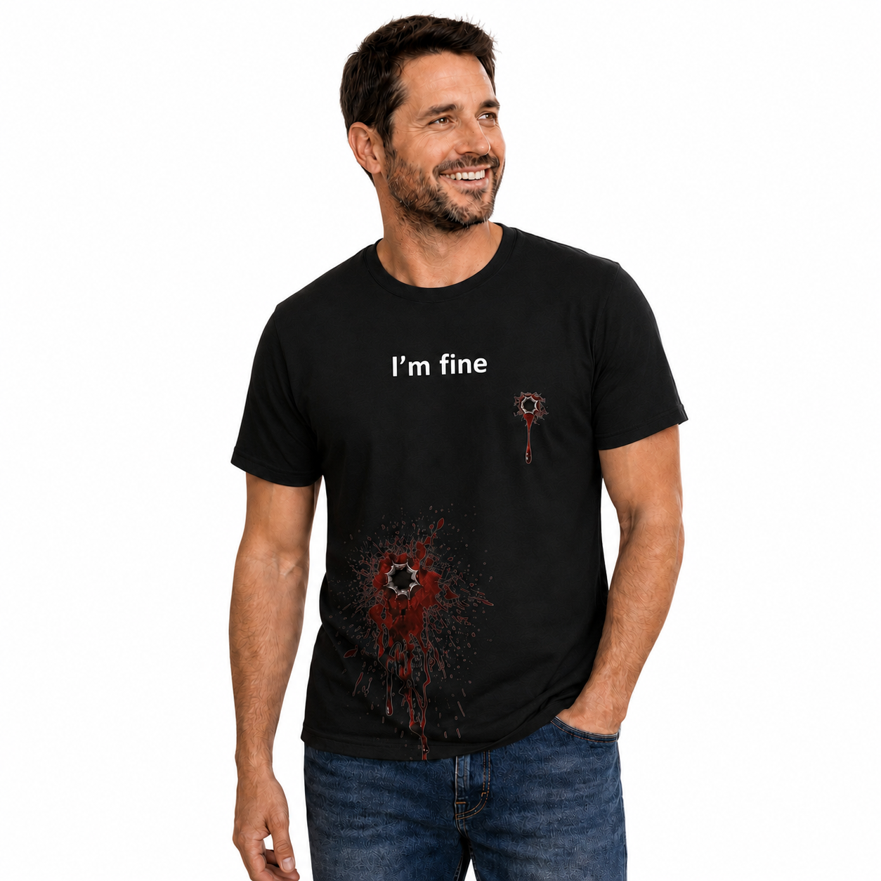 Im Fine Bullet Hole Shirt Funny Dark Humor Graphic Tee Horror Halloween Gift For Adults