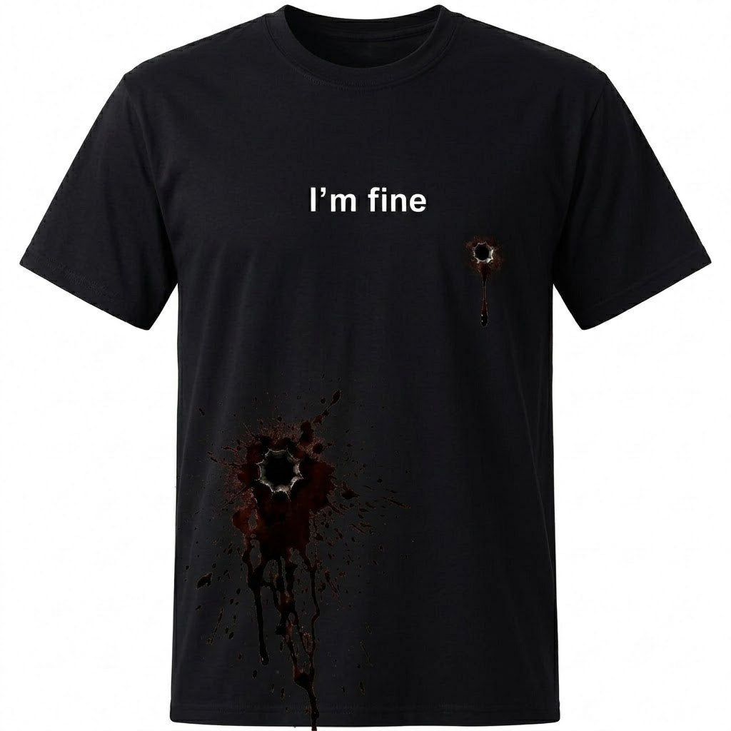 Im Fine Bullet Hole Shirt Funny Dark Humor Graphic Tee Horror Halloween Gift For Adults