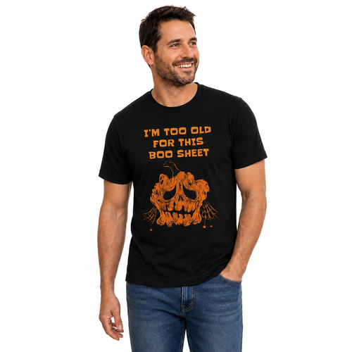 Im Too Old For This Boo Sheet Shirt Funny Halloween Ghost Pumpkin Graphic Tee Fall Gift For Adults