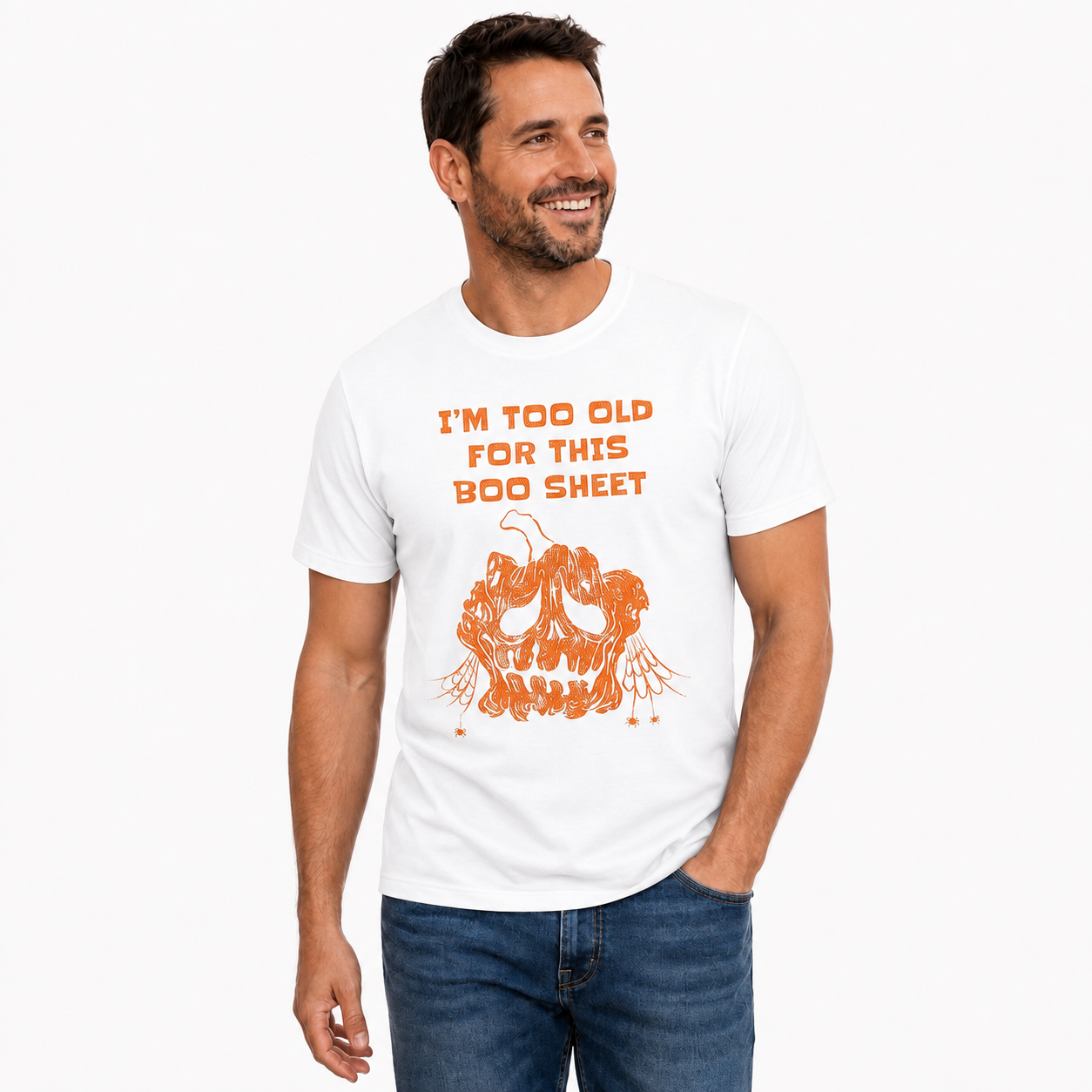 Im Too Old For This Boo Sheet Shirt Funny Halloween Ghost Pumpkin Graphic Tee Fall Gift For Adults