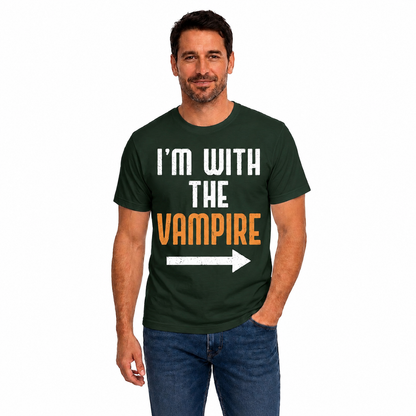 Im With The Vampire Shirt Funny Halloween Matching Couple Graphic Tee Gothic Horror Gift