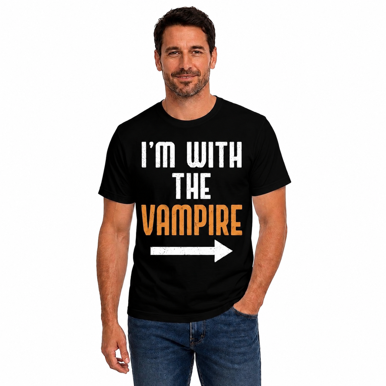 Im With The Vampire Shirt Funny Halloween Matching Couple Graphic Tee Gothic Horror Gift