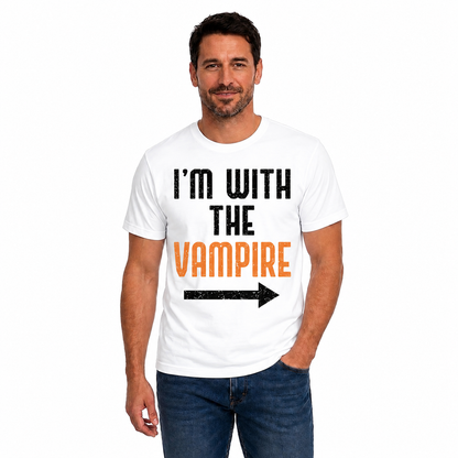 Im With The Vampire Shirt Funny Halloween Matching Couple Graphic Tee Gothic Horror Gift