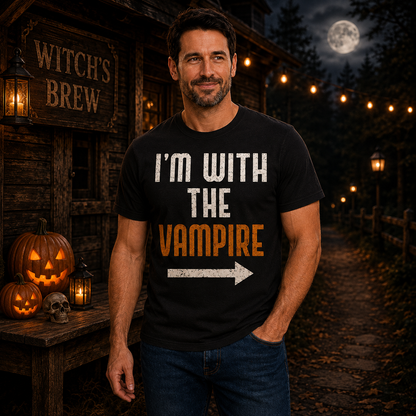 Im With The Vampire Shirt Funny Halloween Matching Couple Graphic Tee Gothic Horror Gift