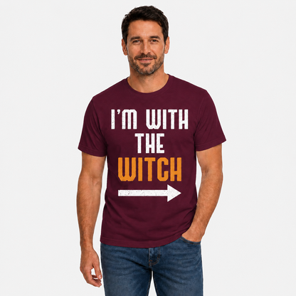 Im With The Witch Shirt Funny Halloween Matching Couple Graphic Tee Spooky Gift