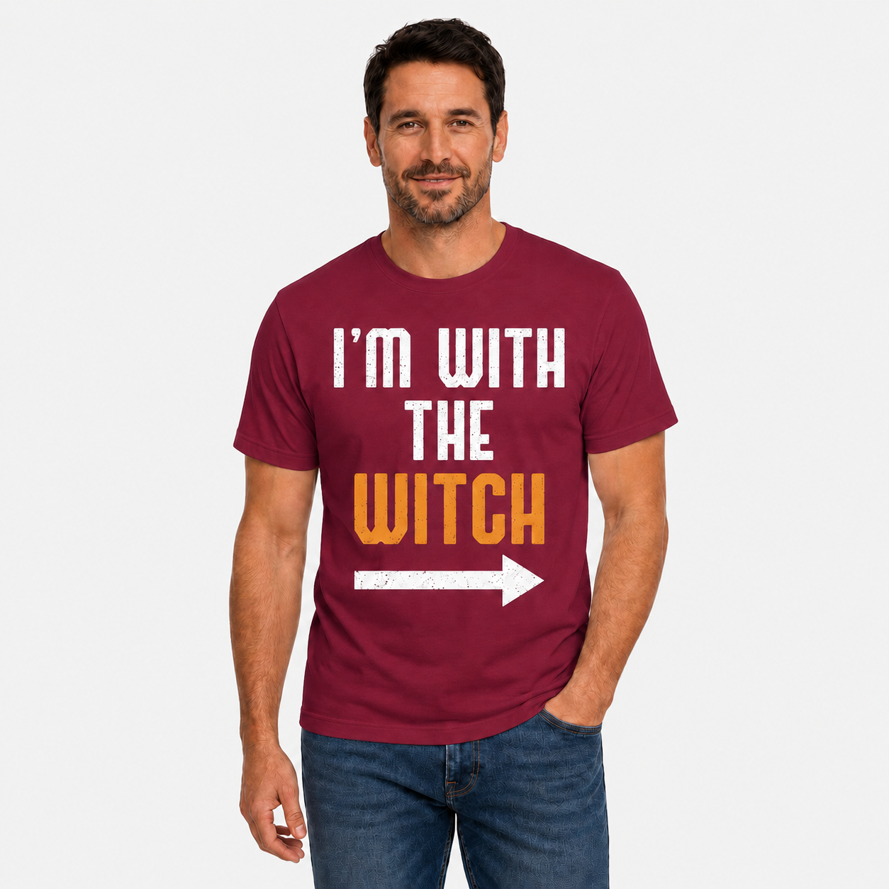 Im With The Witch Shirt Funny Halloween Matching Couple Graphic Tee Spooky Gift