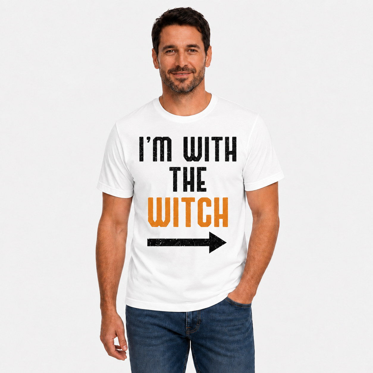 Im With The Witch Shirt Funny Halloween Matching Couple Graphic Tee Spooky Gift