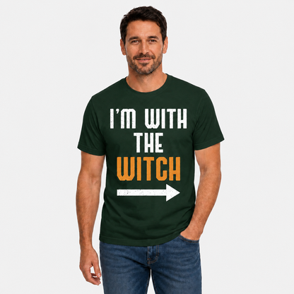 Im With The Witch Shirt Funny Halloween Matching Couple Graphic Tee Spooky Gift