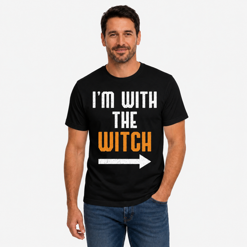 Im With The Witch Shirt Funny Halloween Matching Couple Graphic Tee Spooky Gift
