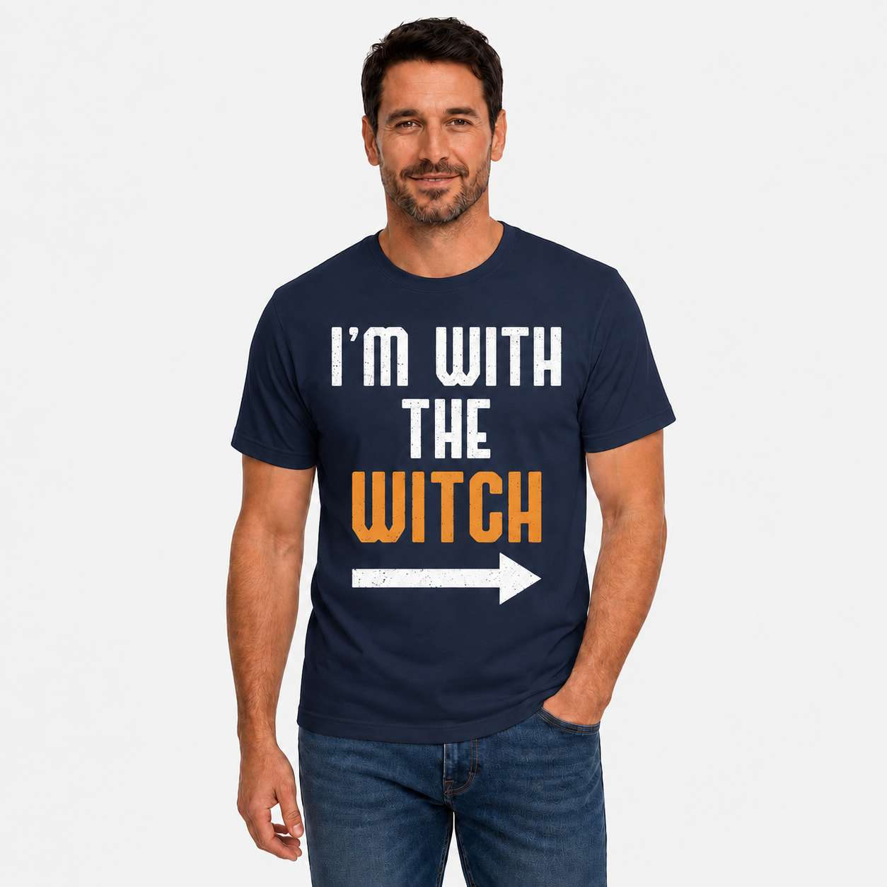 Im With The Witch Shirt Funny Halloween Matching Couple Graphic Tee Spooky Gift