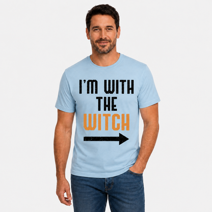 Im With The Witch Shirt Funny Halloween Matching Couple Graphic Tee Spooky Gift