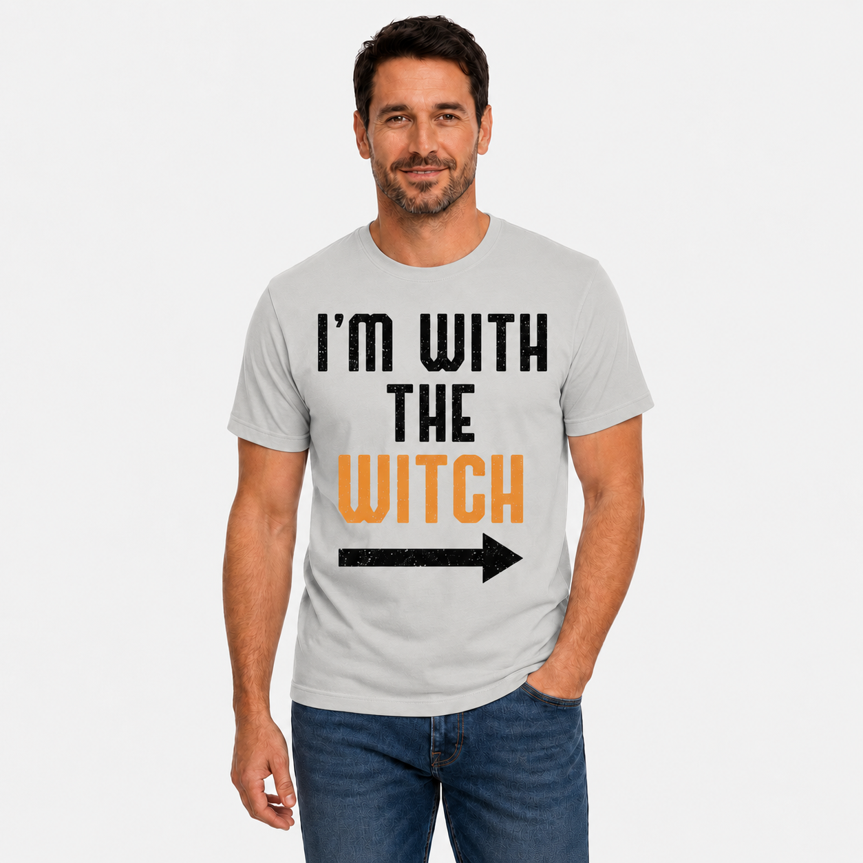 Im With The Witch Shirt Funny Halloween Matching Couple Graphic Tee Spooky Gift