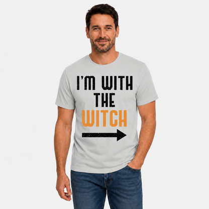 Im With The Witch Shirt Funny Halloween Matching Couple Graphic Tee Spooky Gift