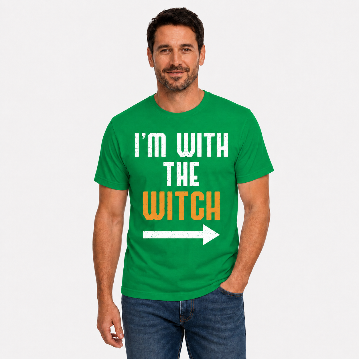 Im With The Witch Shirt Funny Halloween Matching Couple Graphic Tee Spooky Gift