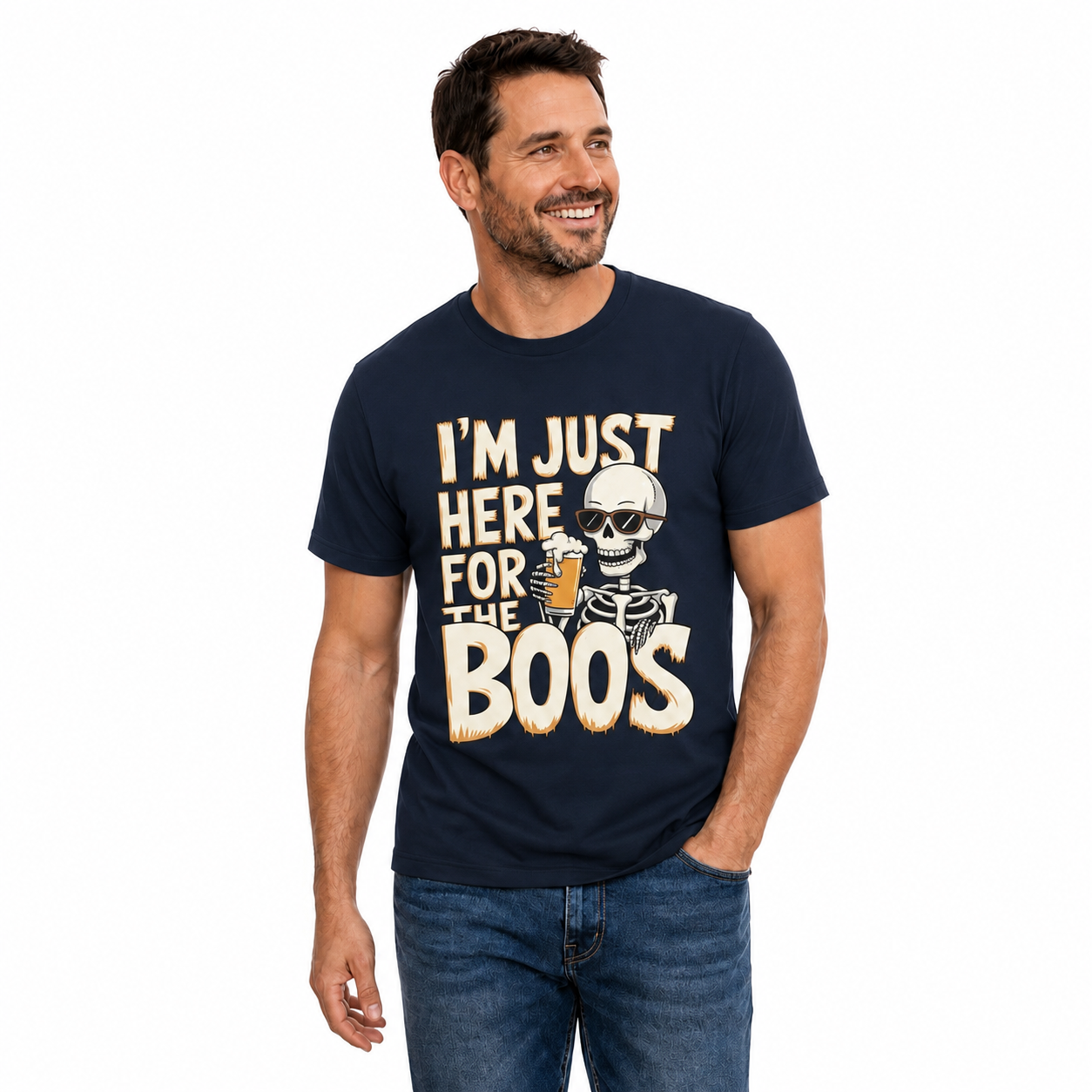 Just Here For The Boos Shirt Funny Halloween Skeleton Beer Graphic Tee Spooky Gift For Adults