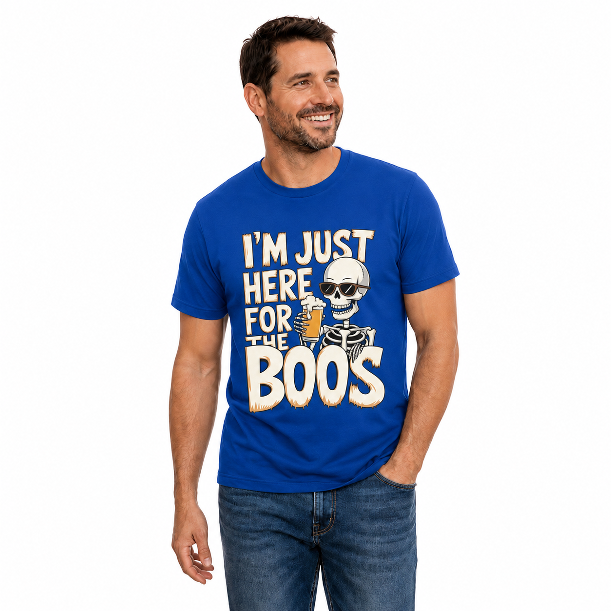 Just Here For The Boos Shirt Funny Halloween Skeleton Beer Graphic Tee Spooky Gift For Adults