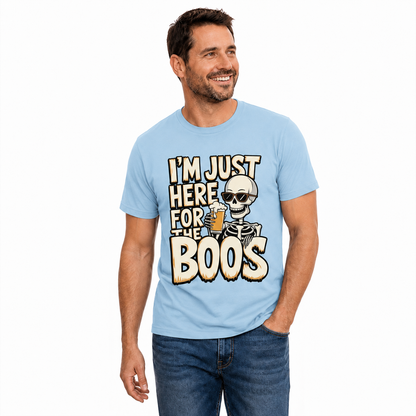 Just Here For The Boos Shirt Funny Halloween Skeleton Beer Graphic Tee Spooky Gift For Adults