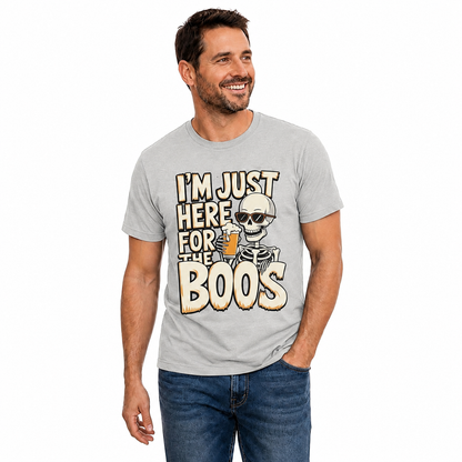 Just Here For The Boos Shirt Funny Halloween Skeleton Beer Graphic Tee Spooky Gift For Adults