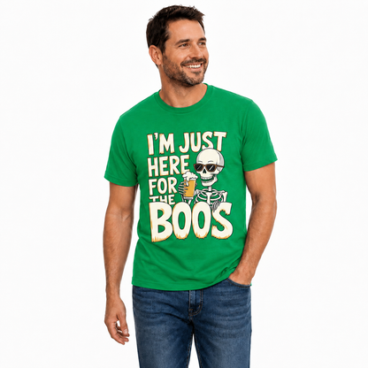 Just Here For The Boos Shirt Funny Halloween Skeleton Beer Graphic Tee Spooky Gift For Adults