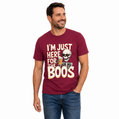 Just Here For The Boos Shirt Funny Halloween Skeleton Beer Graphic Tee Spooky Gift For Adults